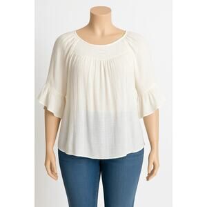 Zac & Rachel Woman 2X White Peasant Blouse Bell Sleeves Boho Gauze Top Flowy